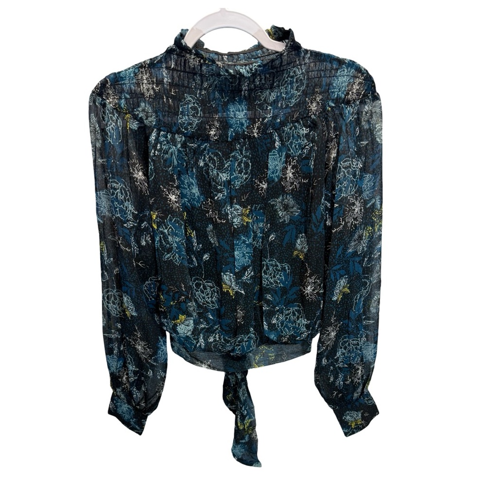 Bishop + Young PYT Smock Neck Floral Blouse Blue Teal‎ Women’s S